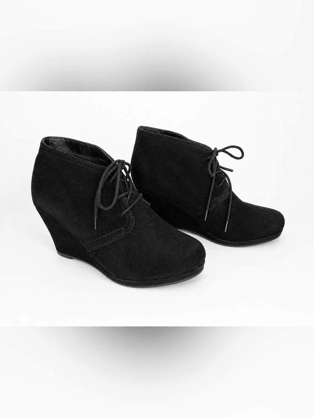 Black Suede Lace-Up Wedge Ankle Boots – Women’s Size 7.5
